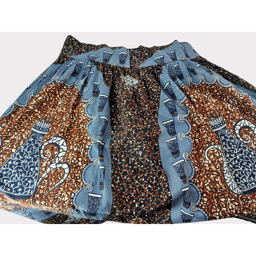 AB Fashions Womens Long Skirt Ankara Size XL Cotton Brown Blue High Waist 38" - Picture 6 of 9